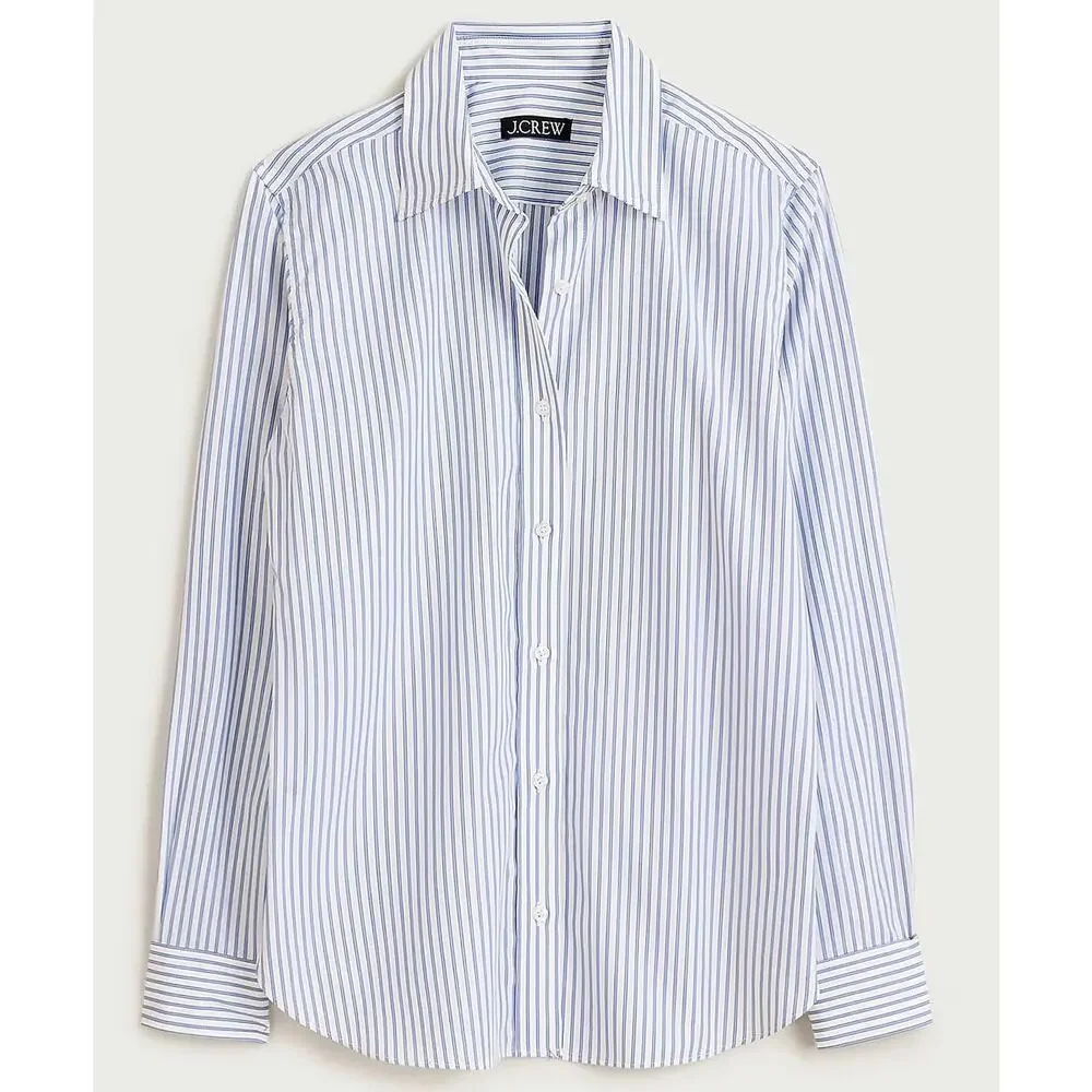 J. Crew Jules classic-fit shirt in striped cotton poplin in Blue Stripe NWT 12